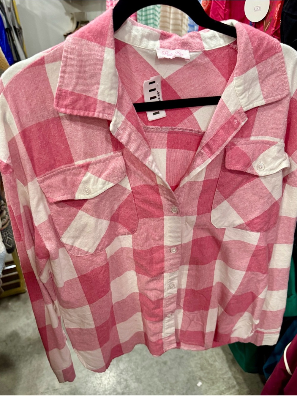 Pink Lily Pink and White Buffalo Check Button-Down Shirt
